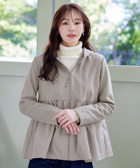 【クリアランスセール】異素材ジップフレアパーカー