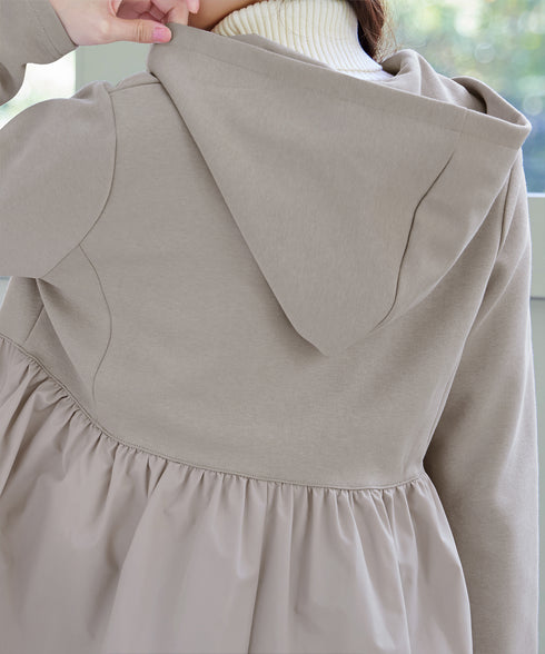 【クリアランスセール】異素材ジップフレアパーカー