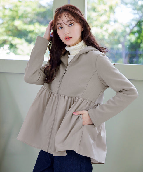 【クリアランスセール】異素材ジップフレアパーカー