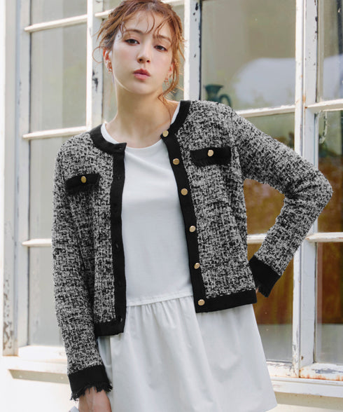 【アウトレット】ツイードニットカーディガン