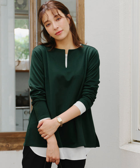 【安田美沙子さん着用 / 選べる裾】 レイヤードヘムカットソーTシャツ