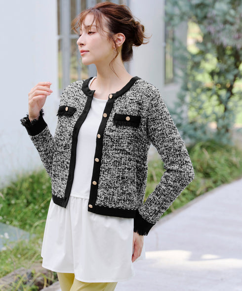 【アウトレット】ツイードニットカーディガン