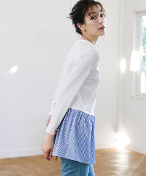 【安田美沙子さん着用 / 選べる裾】 レイヤードヘムカットソーTシャツ