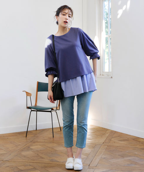 【安田美沙子さん着用 / 選べる裾】 レイヤードヘムカットソーTシャツ