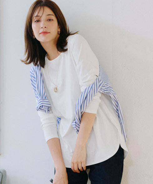 【安田美沙子さん着用 / 選べる裾】 レイヤードヘムカットソーTシャツ