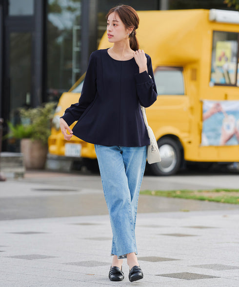 【アウトレット】袖パールポンチフレアトップス