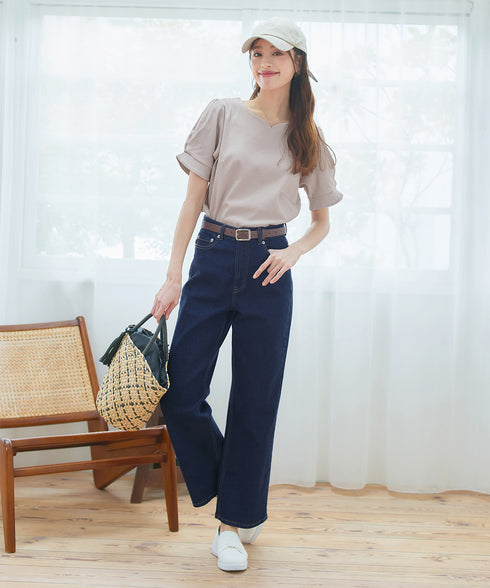【安田美沙子さん着用】ストレッチワイドデニム