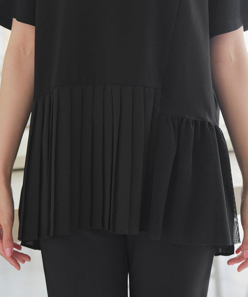 【アウトレット】メッシュプリーツドッキングプルオーバートップス