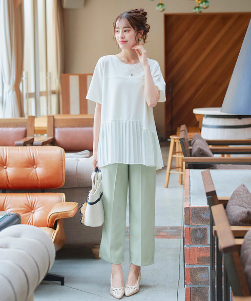 【アウトレット】メッシュプリーツドッキングプルオーバートップス