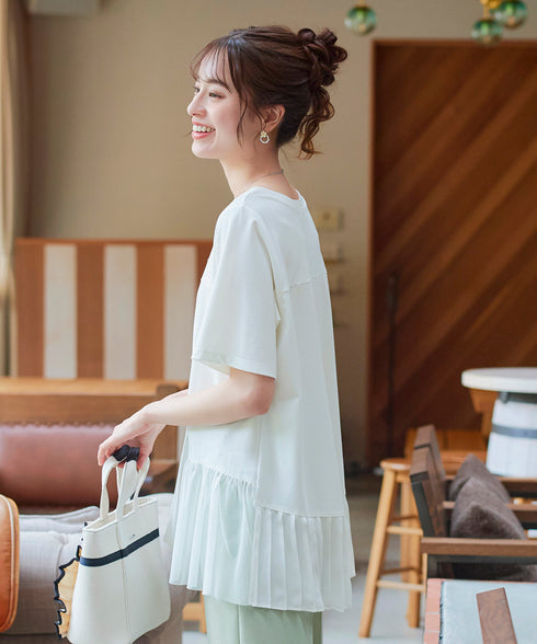 【アウトレット】メッシュプリーツドッキングプルオーバートップス