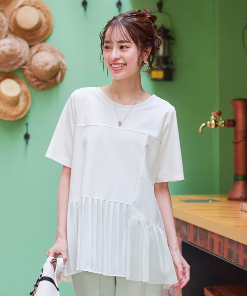 【アウトレット】メッシュプリーツドッキングプルオーバートップス