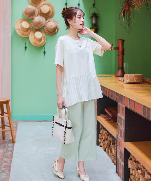 【アウトレット】メッシュプリーツドッキングプルオーバートップス