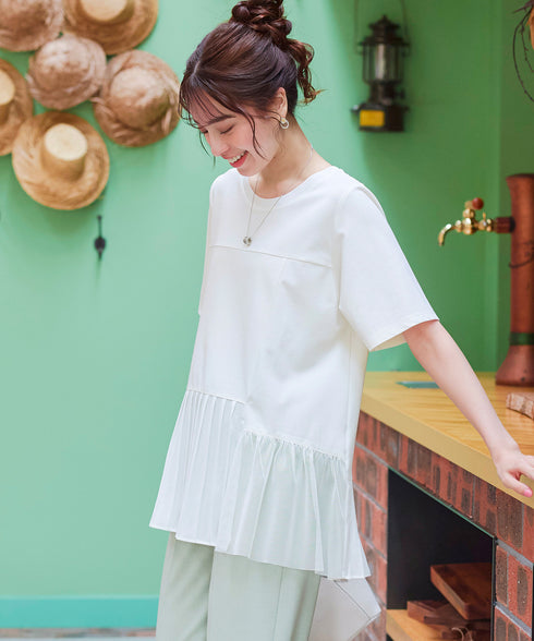 【アウトレット】メッシュプリーツドッキングプルオーバートップス