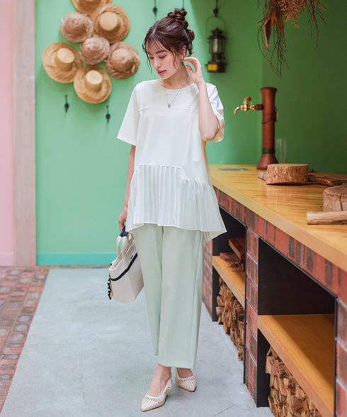 【アウトレット】メッシュプリーツドッキングプルオーバートップス