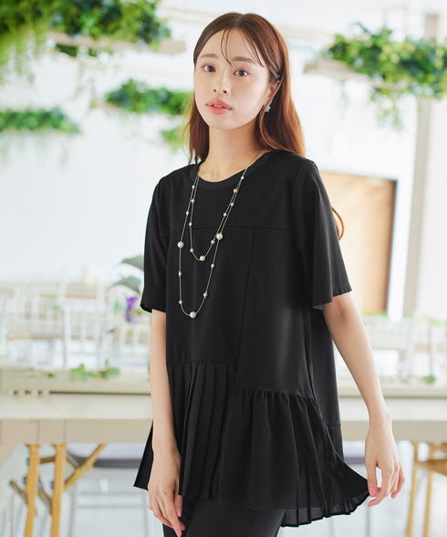 【アウトレット】メッシュプリーツドッキングプルオーバートップス