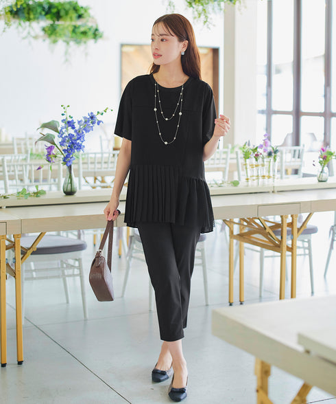 【アウトレット】メッシュプリーツドッキングプルオーバートップス