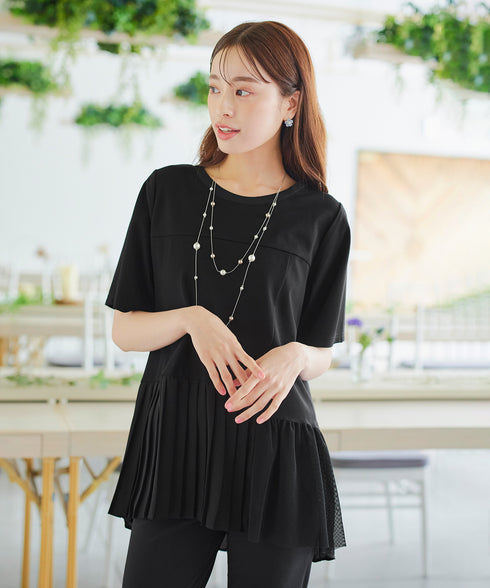 【アウトレット】メッシュプリーツドッキングプルオーバートップス