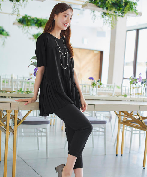 【アウトレット】メッシュプリーツドッキングプルオーバートップス