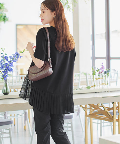 【アウトレット】メッシュプリーツドッキングプルオーバートップス