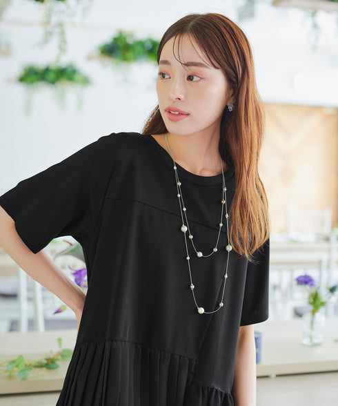 【アウトレット】メッシュプリーツドッキングプルオーバートップス