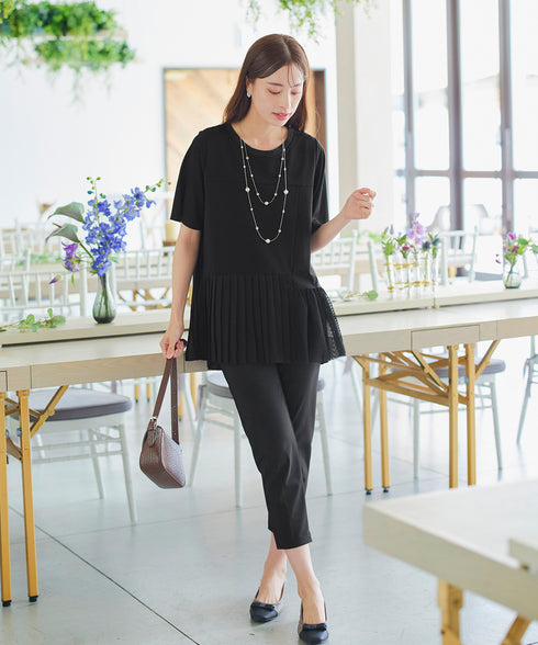 【アウトレット】メッシュプリーツドッキングプルオーバートップス