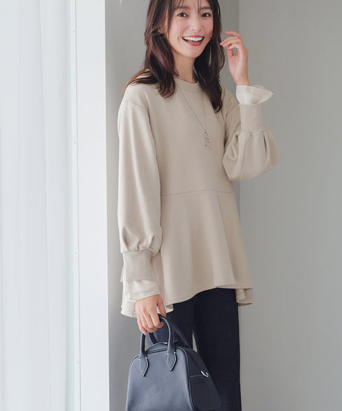 【吸水発熱】袖口ドッキングカットソープルオーバー