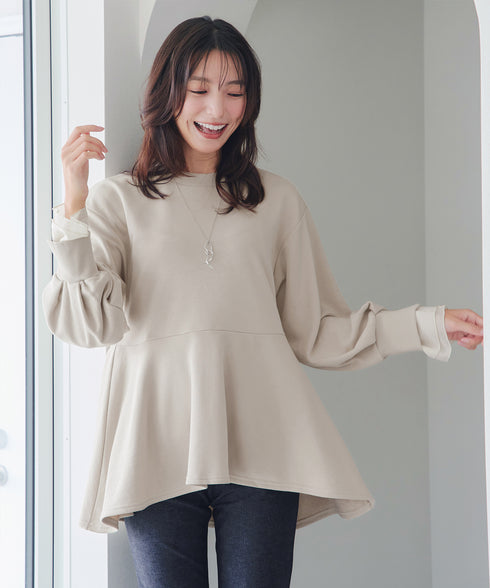 【吸水発熱】袖口ドッキングカットソープルオーバー