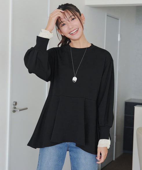 【吸水発熱】袖口ドッキングカットソープルオーバー