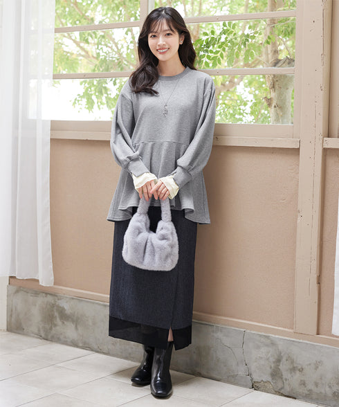 【吸水発熱】袖口ドッキングカットソープルオーバー