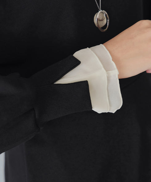 【吸水発熱】袖口ドッキングカットソープルオーバー