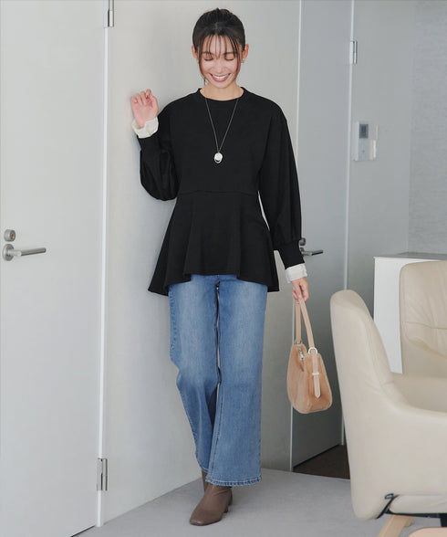 【吸水発熱】袖口ドッキングカットソープルオーバー