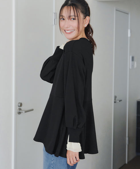 【吸水発熱】袖口ドッキングカットソープルオーバー