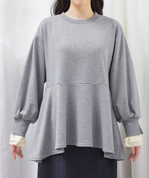 【吸水発熱】袖口ドッキングカットソープルオーバー