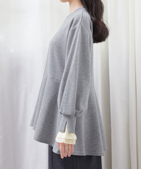 【吸水発熱】袖口ドッキングカットソープルオーバー