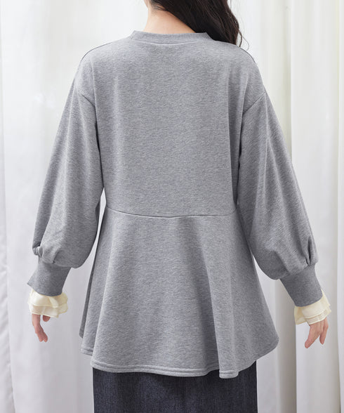 【吸水発熱】袖口ドッキングカットソープルオーバー