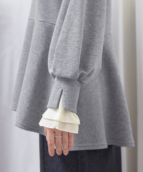 【吸水発熱】袖口ドッキングカットソープルオーバー