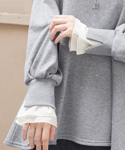 【吸水発熱】袖口ドッキングカットソープルオーバー