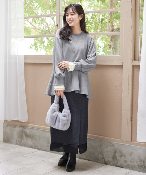 【吸水発熱】袖口ドッキングカットソープルオーバー