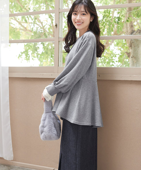 【吸水発熱】袖口ドッキングカットソープルオーバー
