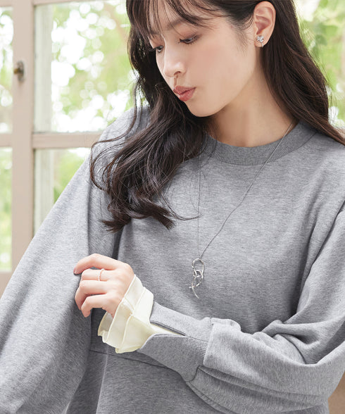 【吸水発熱】袖口ドッキングカットソープルオーバー