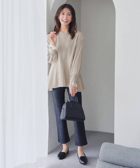 【吸水発熱】袖口ドッキングカットソープルオーバー