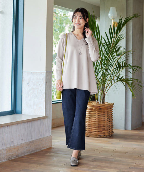 【クリアランスセール / ふわもち美すふれ】フレアシルエットカットソー