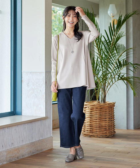 【クリアランスセール / ふわもち美すふれ】フレアシルエットカットソー