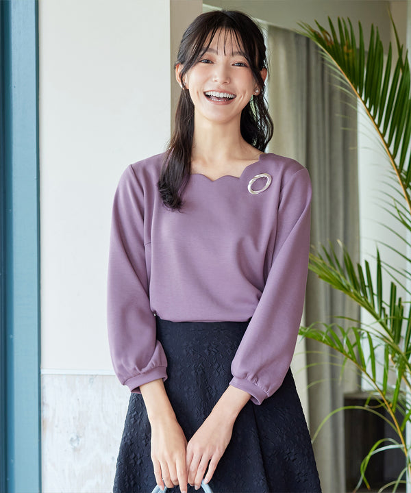 【ふわもち美すふれ】スカラップ襟カットソートップス