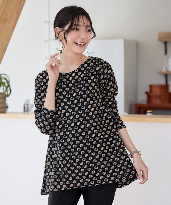 花柄カットレースフレアトップス