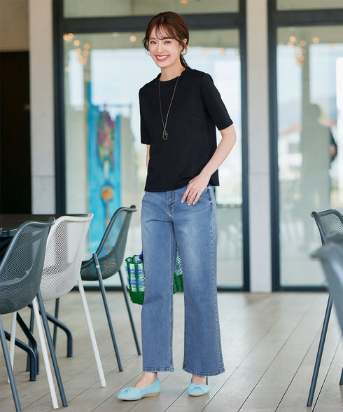 【安田美沙子さん着用】ストレッチワイドデニム
