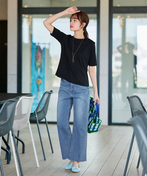 【安田美沙子さん着用】ストレッチワイドデニム