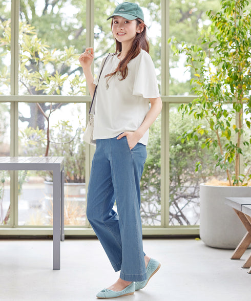 【おのののかさん着用】“サマケア”キーネックフレアスリーブトップス