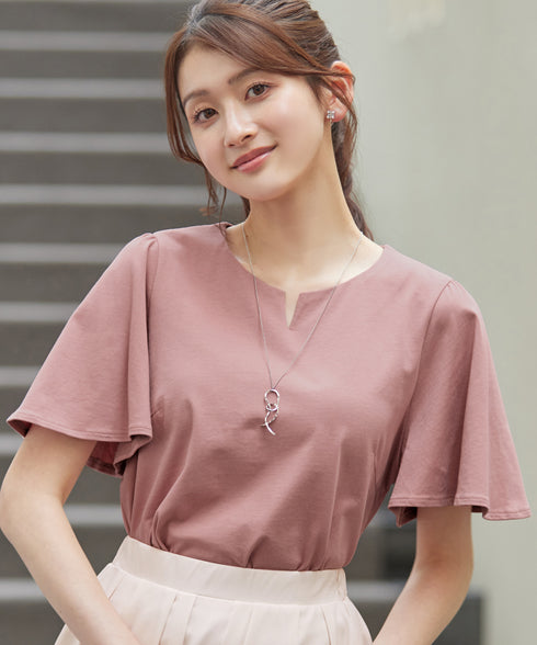 【おのののかさん着用】“サマケア”キーネックフレアスリーブトップス
