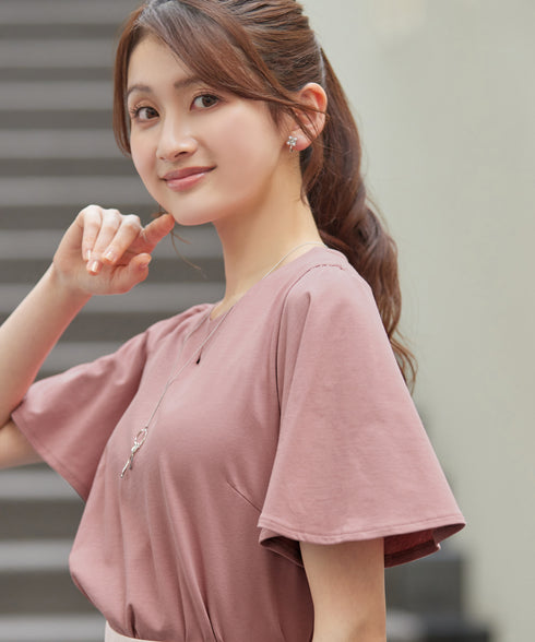 【おのののかさん着用】“サマケア”キーネックフレアスリーブトップス